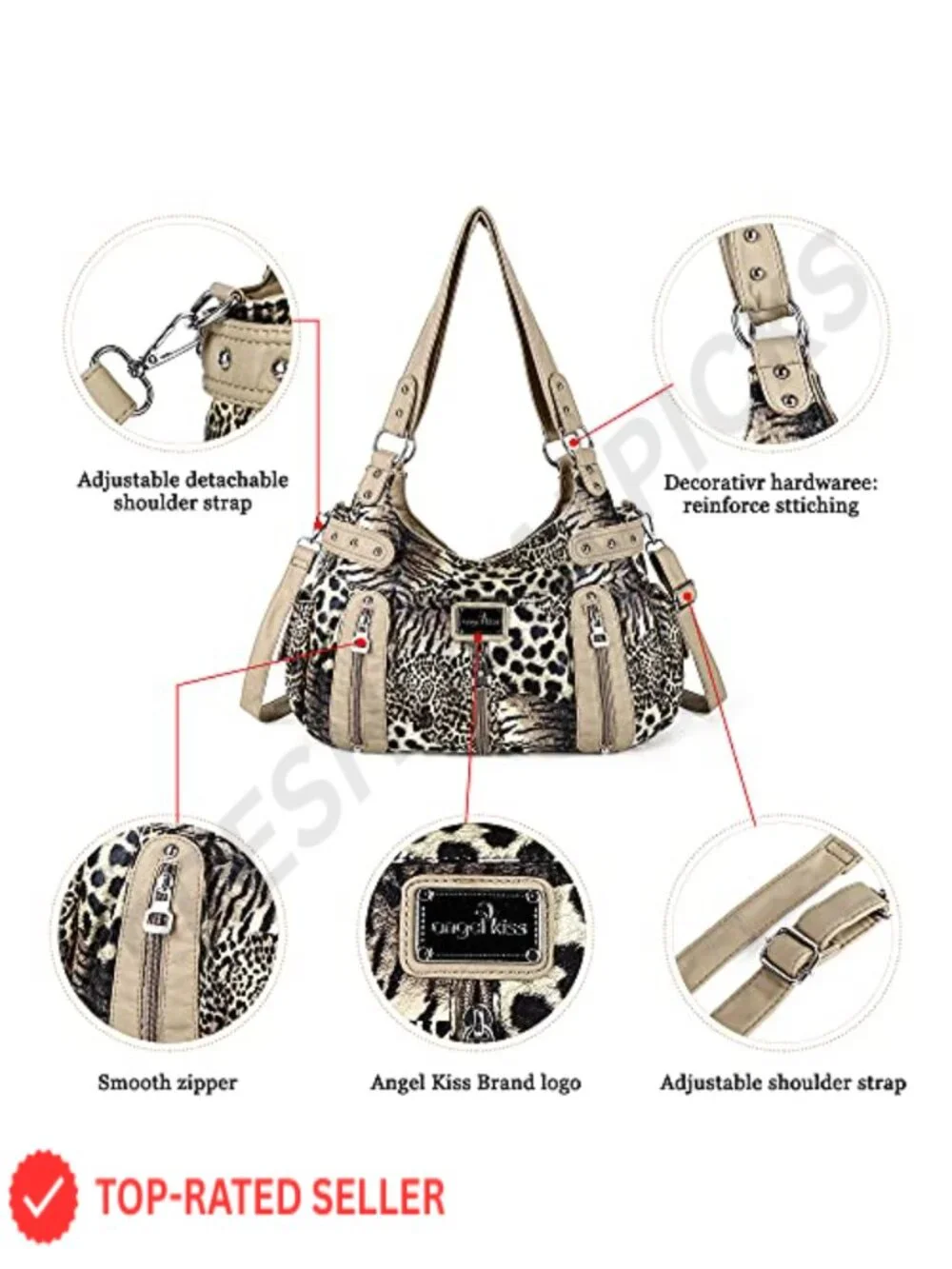 Women's Faux Leather Hobo Satchel Purse 3-in-1 Crossbody Shoulder Bag Wash